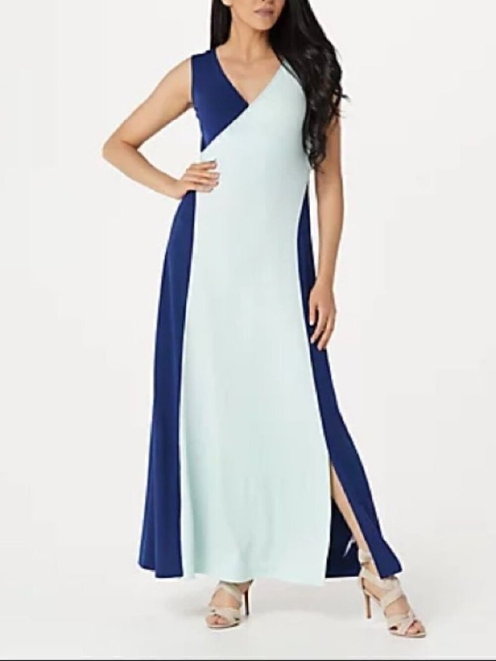 Du Jour Petite Sleeveless Color-Blocked Knit Maxi Dress